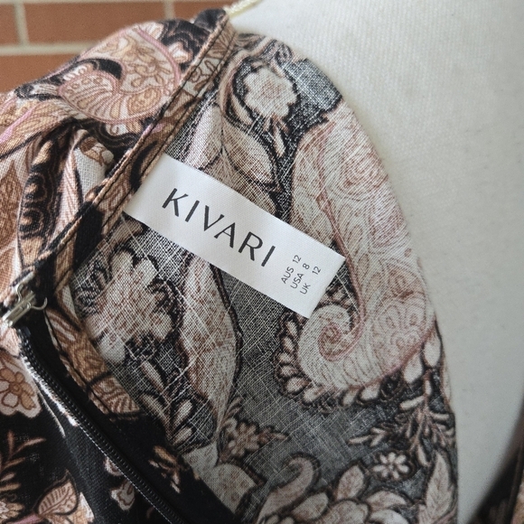 Anthropologie KIVARI V-Neck Puff Sleeve Linen Midi Dress - Picture 10 of 12